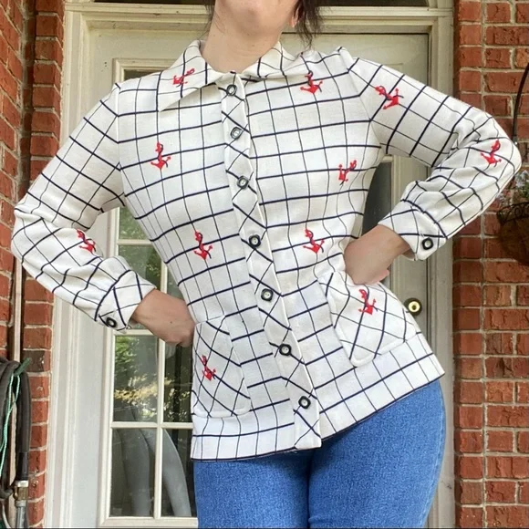 Vintage 60s Nautical Embroidered Sweater Jacket - Picture 4 of 11